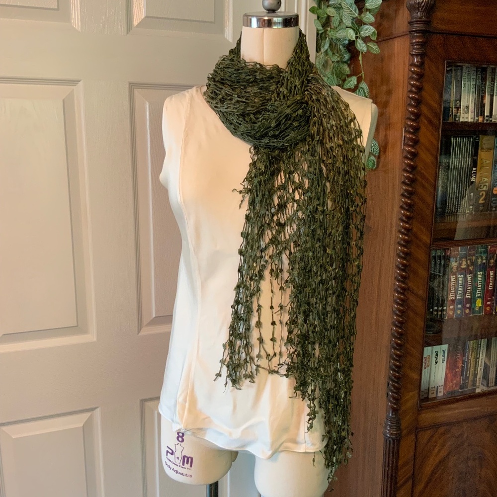 Green Silk Scarf Netted - Variable Colors Of Green - image 4